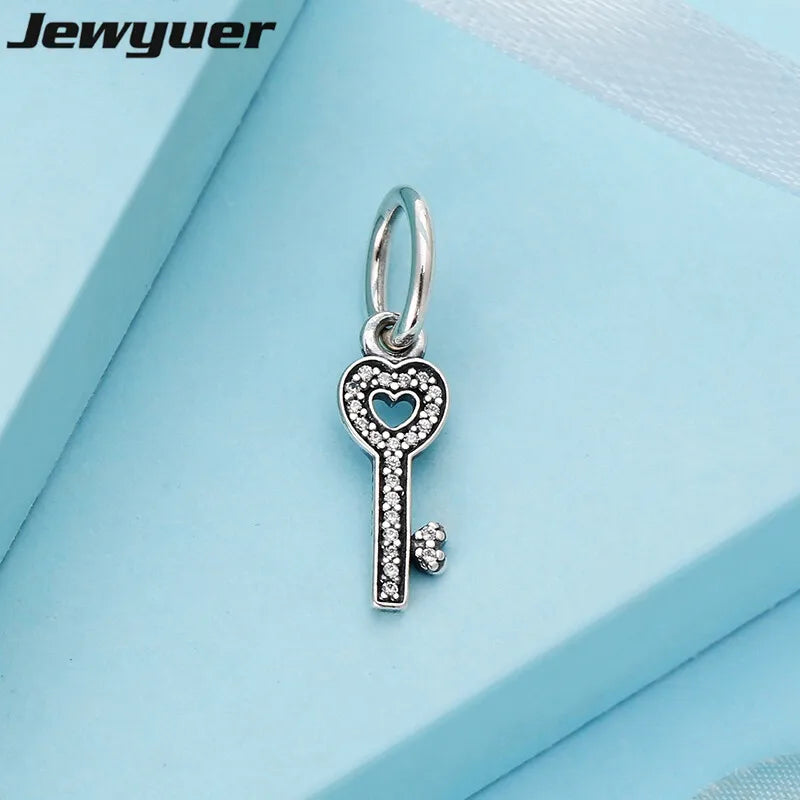 925 Sterling Silver Summer Key Floating Charm Beads Bracelet Pendant DIY Jewelry
