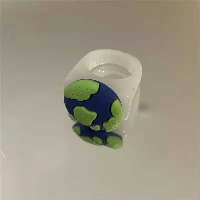 Summer Sweet Cloud Ring Resin Astronaut Earth Finger