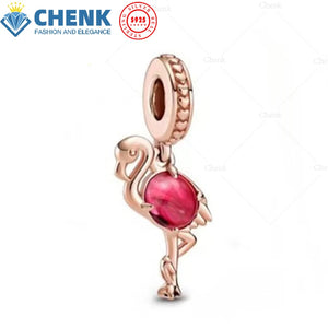 Silver Pink Hot Air Balloon Flamingo Charm for Jewelry Making