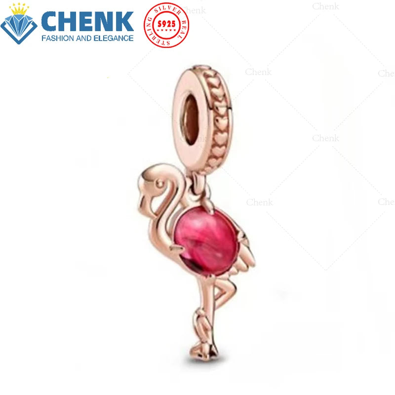 Silver Pink Hot Air Balloon Flamingo Charm for Jewelry Making