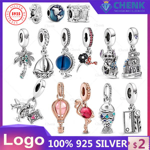 Silver Pink Hot Air Balloon Flamingo Charm for Jewelry Making