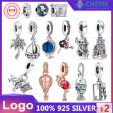 Silver Pink Hot Air Balloon Flamingo Charm for Jewelry Making