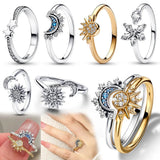 Sun And Moon Summer Sparkling Ring For Women Cocktail Stackable Band