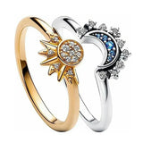 Sun And Moon Summer Sparkling Ring For Women Cocktail Stackable Band