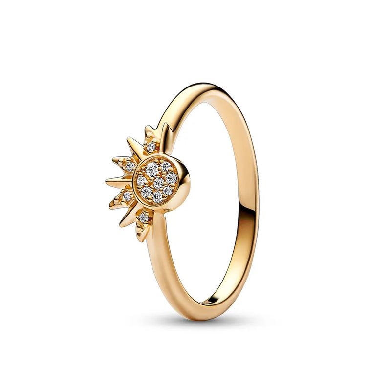 Sun And Moon Summer Sparkling Ring For Women Cocktail Stackable Band