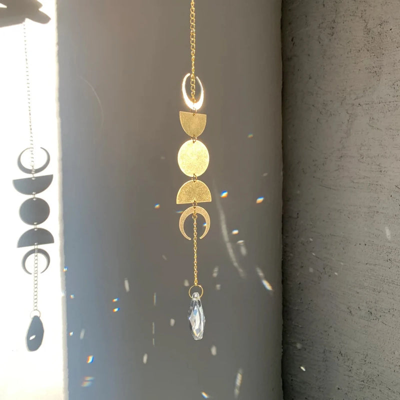 Golden Sun Prism Moon Phase Pendant Hanging Window Decor