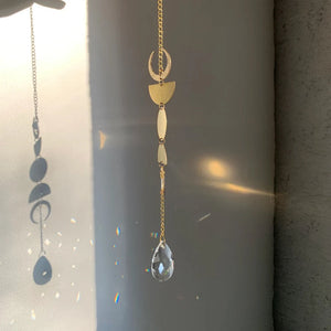 Golden Sun Prism Moon Phase Pendant Hanging Window Decor