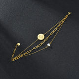Sun Flower Bracelet Stainless Steel Adjustable Dark Pattern Pearl