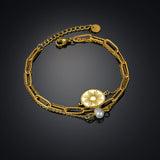 Sun Flower Bracelet Stainless Steel Adjustable Dark Pattern Pearl