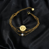 Sun Flower Bracelet Stainless Steel Adjustable Dark Pattern Pearl