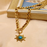 Sun Flower Pendant Necklace Stainless Steel Choker Jewelry