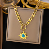 Sun Flower Pendant Necklace Stainless Steel Choker Jewelry
