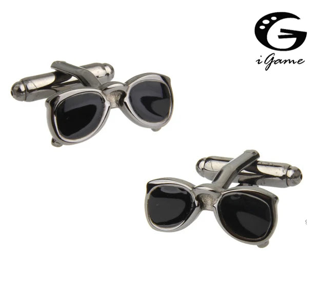 Black Aviator Sunglasses with Silver Cuff Links