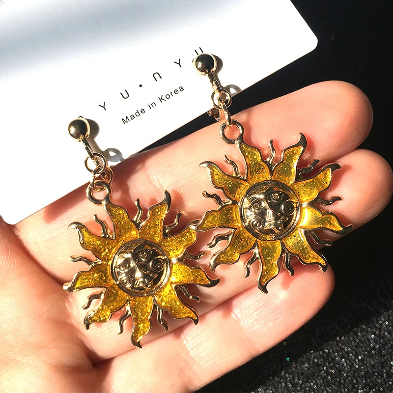 Gold Color Sun Clip On Earrings No Piercing CE502
