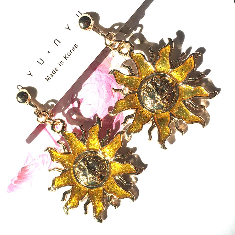 Gold Color Sun Clip On Earrings No Piercing CE502