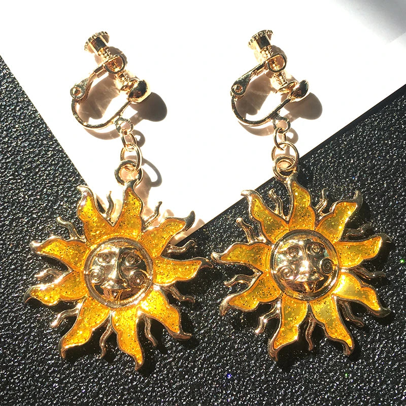 Gold Color Sun Clip On Earrings No Piercing CE502