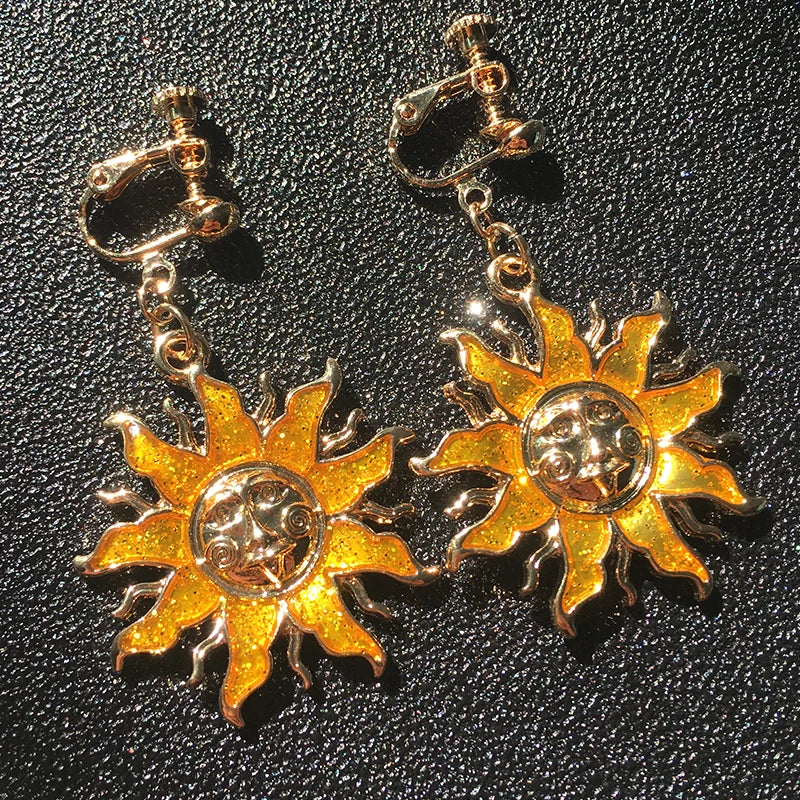 Gold Color Sun Clip On Earrings No Piercing CE502