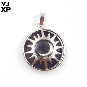 Sun Moon Pendant Amethyst Reiki Charm Necklace