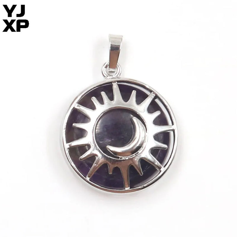 Sun Moon Pendant Amethyst Reiki Charm Necklace