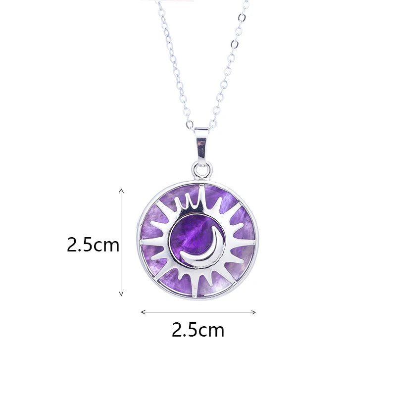 Sun Moon Reiki Stone Pendant Emotional Healing Necklace