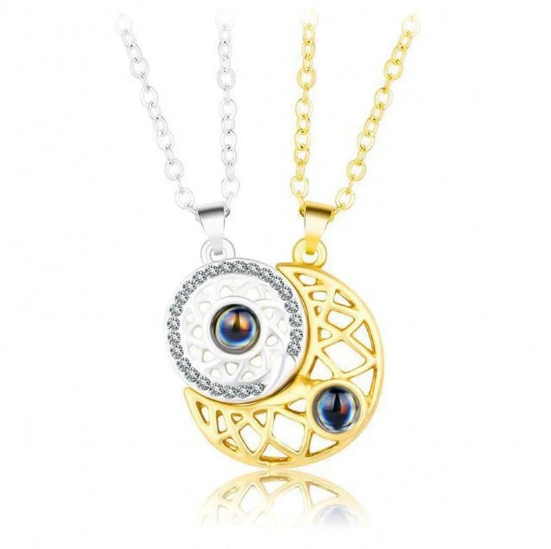 Sun Moon Projection Magnet Attract Heart Couple Necklace Gift Pendant