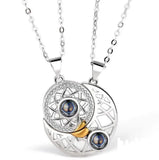 Sun Moon Projection Magnet Attract Heart Couple Necklace Gift Pendant