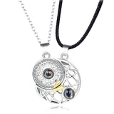 Sun Moon Projection Magnet Attract Heart Couple Necklace Gift Pendant