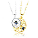 Sun Moon Projection Magnet Attract Heart Couple Necklace Gift Pendant