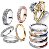 925 Silver Sun Moon Star Red Heart Ring for Women