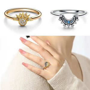 925 Silver Sun Moon Star Red Heart Ring for Women