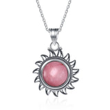 Sun Shaped Necklace Rhodochrosite S925 Silver Vintage Tiger Eye Pendant