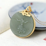 Gray Jade Cheongsam Song Hanfu Necklace Lucky Pendant