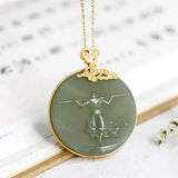 Gray Jade Cheongsam Song Hanfu Necklace Lucky Pendant