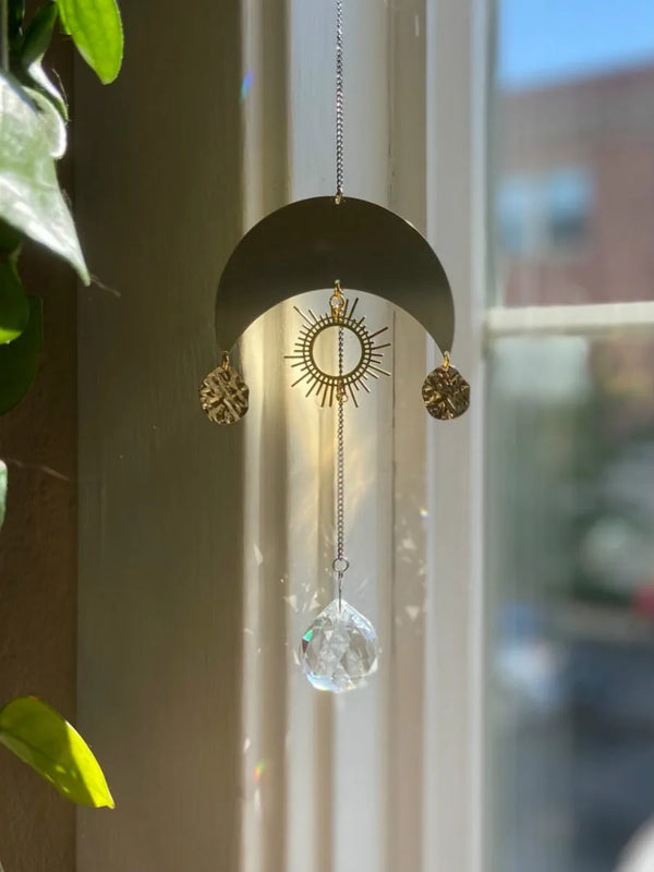Sunburst Crystal Prism Window Decor with Rainbow Celestial Design