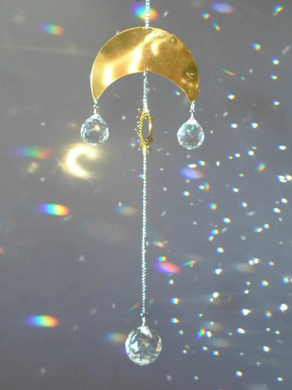 Moon & Sun Crystal Ball Suncatcher, Golden & Transparent, 3 Balls