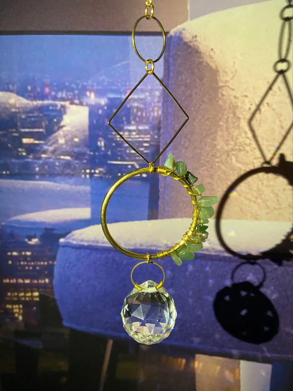 Aventurine Gemstone Suncatcher Rainbow Maker Geometric Crystal Circle Diamond