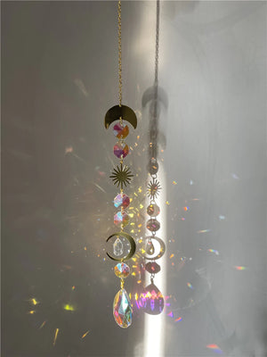 Sun Moon Hanging Suncatcher Crystal Water Drop Moon Decor Home Car
