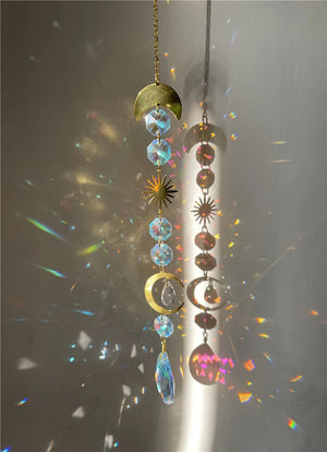 Sun Moon Hanging Suncatcher Crystal Water Drop Moon Decor Home Car