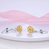 Sunflower 925 Silver Stud Earrings Girasol Pendientes Fine Jewelry