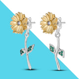 Sunflower 925 Silver Stud Earrings Girasol Pendientes Fine Jewelry