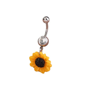 Sunflower Belly Button Rings Zircon Cross Star Moon Piercing Jewelry