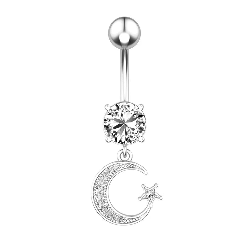 Sunflower Belly Button Rings Zircon Cross Star Moon Piercing Jewelry