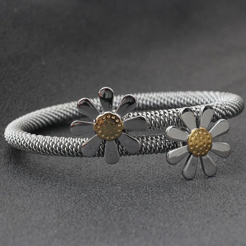 Sunflower Bracelet Stainless Steel Friendship Charm Bracelet