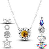 Silver Sunflower Elephant Hand of Fatima Necklace