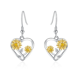 Sunflower Heart Hoop Earrings - 925 Sterling Silver for Women Girls Kids