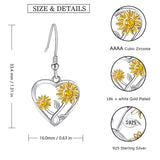 Sunflower Heart Hoop Earrings - 925 Sterling Silver for Women Girls Kids