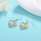 Sunflower Heart Hoop Earrings - 925 Sterling Silver for Women Girls Kids