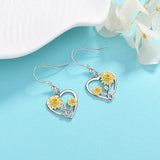 Sunflower Heart Hoop Earrings - 925 Sterling Silver for Women Girls Kids