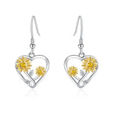 Sunflower Heart Hoop Earrings - 925 Sterling Silver for Women Girls Kids