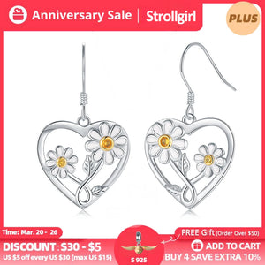 Sunflower Heart Hoop Earrings - Enamel 925 Silver Sunflower Jewelry